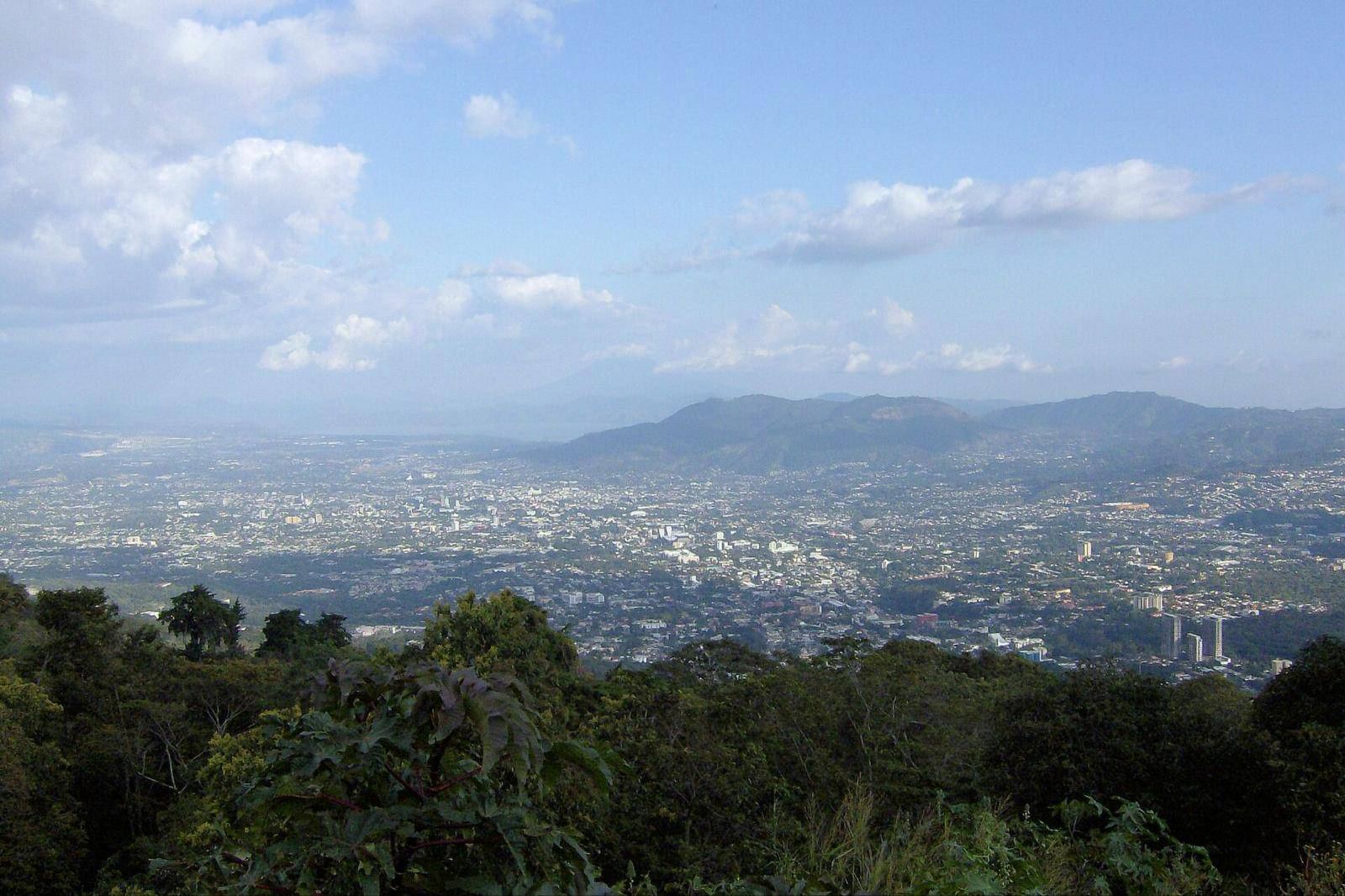 Bosque del volcán con la ciudad de San Salvador al fondo